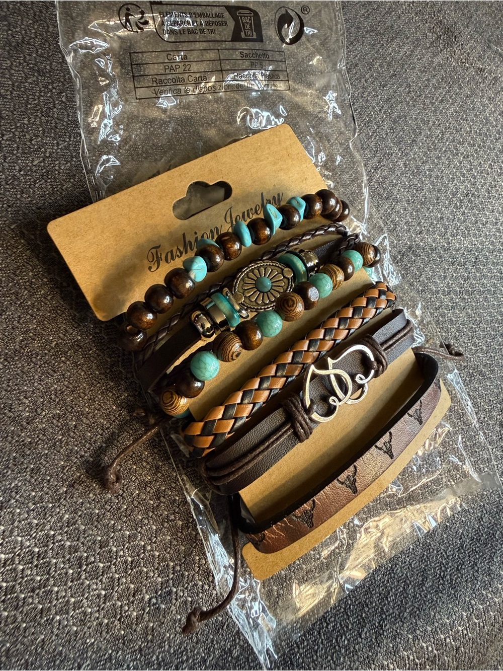 Layered Boho Turquoise & Brown Bracelet Set